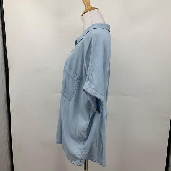 Ecothreads Shirt Womens XXL 2XL Blue Button Up Chest Pocket Lyocell Short Sleeve - Picture 4 of 10